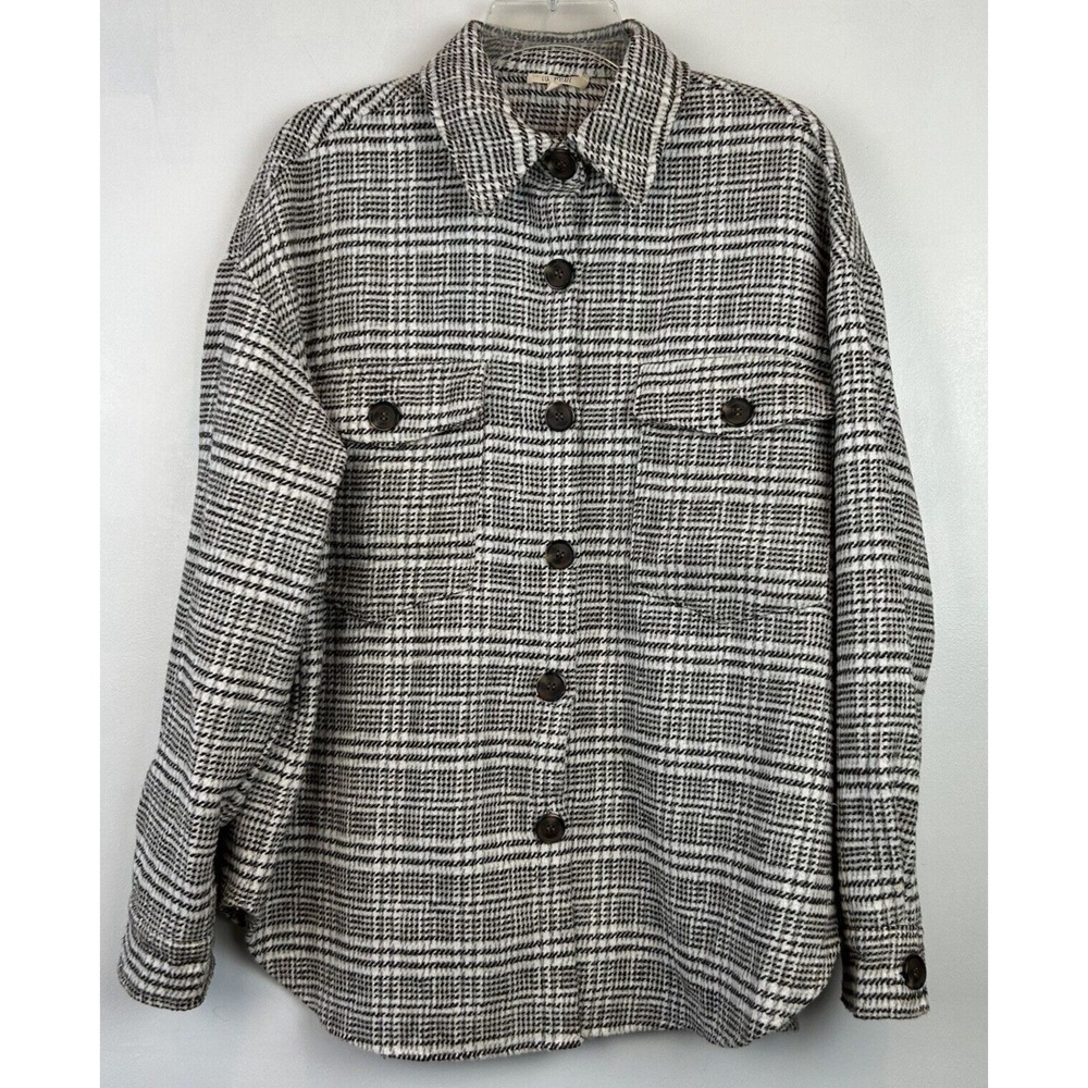 Shacket Jacket Womens Medium Thick Flannel Oversized Plaid Brown Warm Casual